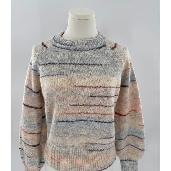 Sezane Zenia Sweater Ivory Wool Alpaca Blue Tan Stripe Pullover Knit XS S - Picture 3 of 9